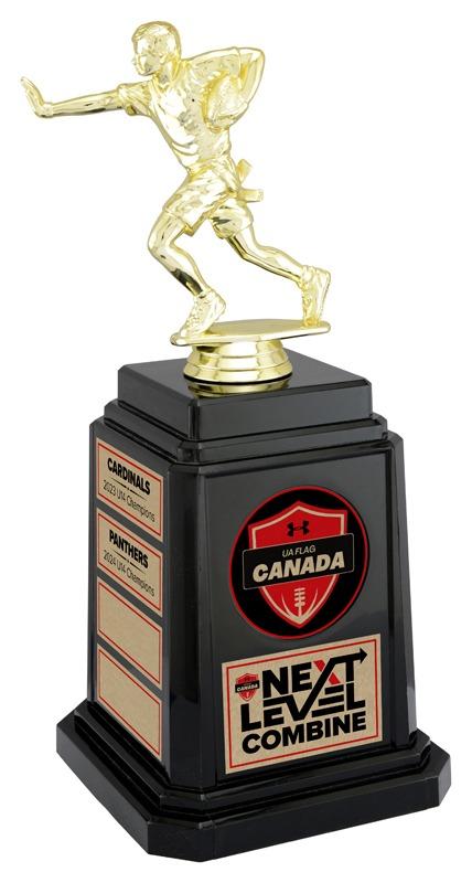 Black Next Combine trophy for the Annual Male Flag Football event in Edmonton, AB