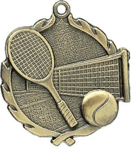 Medal with tennis rackets and a ball, celebrating tennis success in Edmonton, AB
