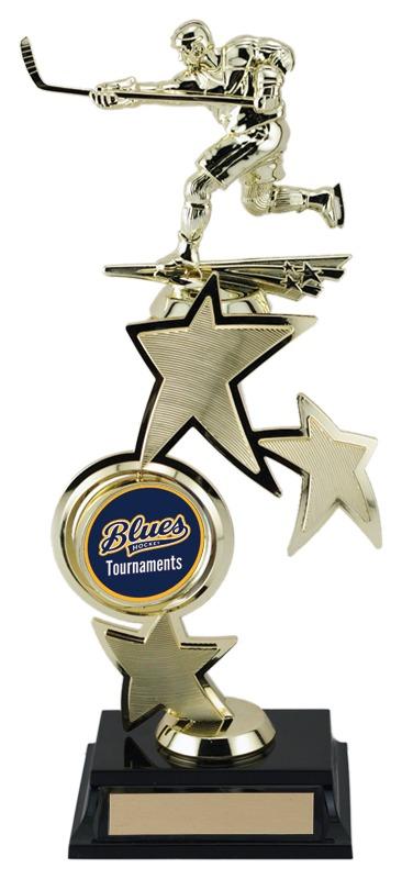Hockey player trophy on a Spinning Sport Riser 2 Holder, situated in Edmonton, AB