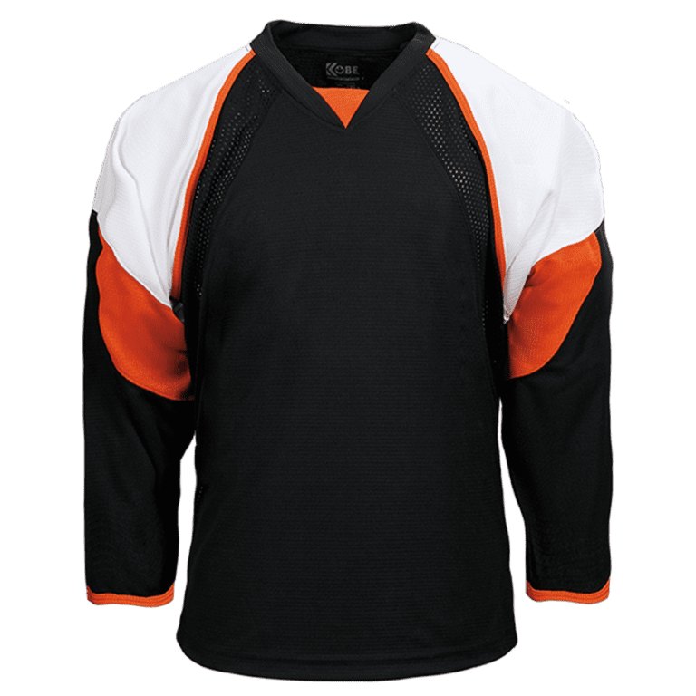 Philadelphia Road hockey jersey featuring bold orange and black stripes, located in Edmonton, AB
