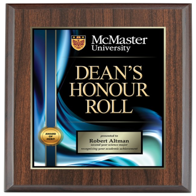 Dean’s Honour Roll plaque for personalized achievement awards in Alberta, CA